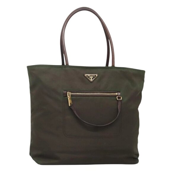 PRADA Tote Bag Nylon Khaki Gold Auth - Picture 1 of 15